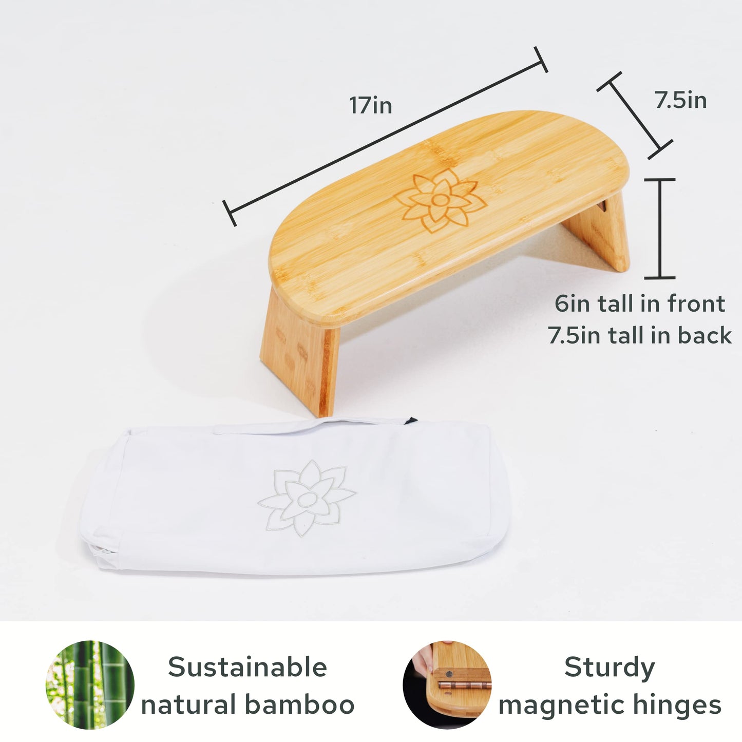 Mindful Modern Folding Meditation Bench - Bamboo Kneeling Stool with Locking Magnetic Hinges - Portable Cross Legged Folding Seiza Chair w/Travel Bag