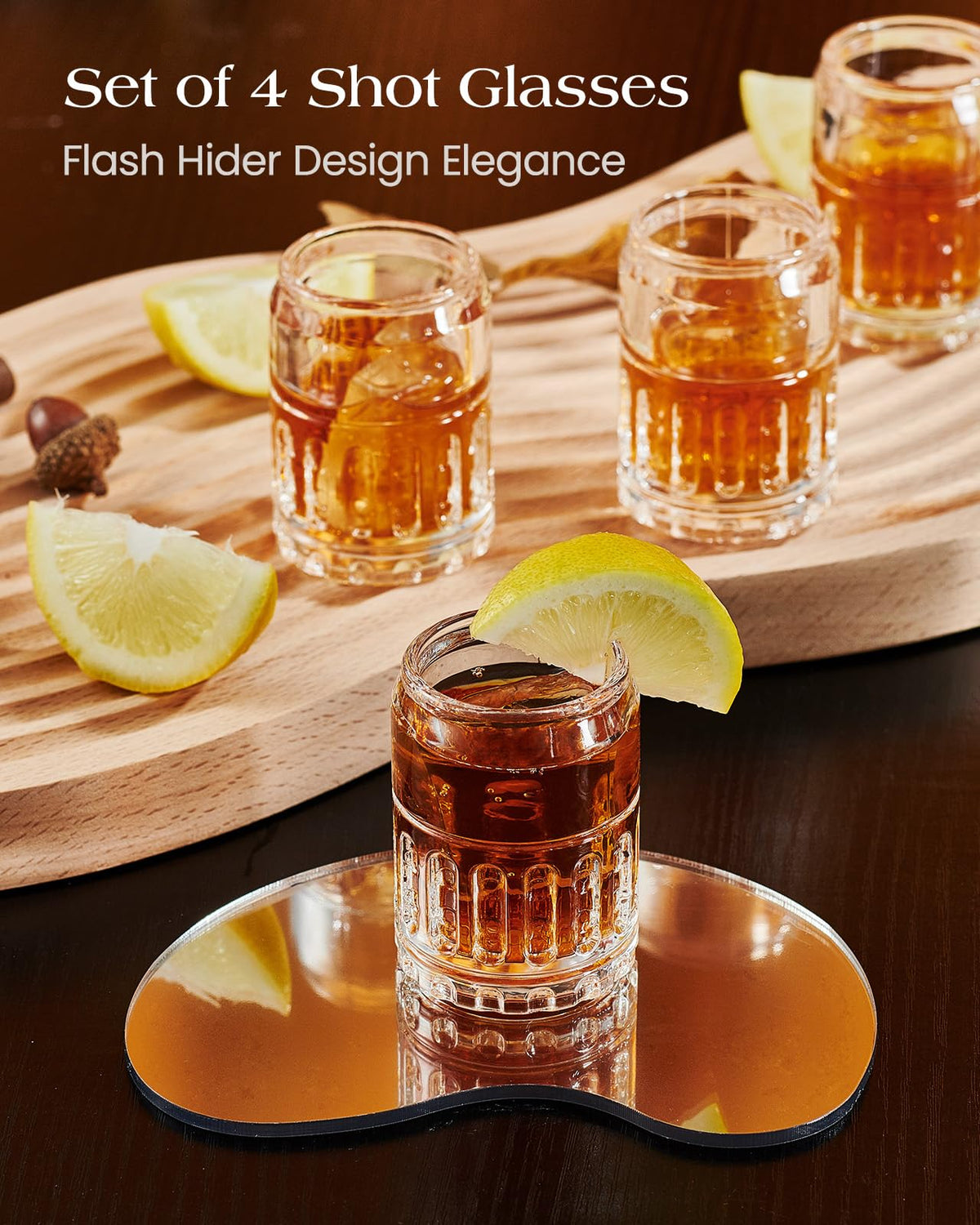 Kollea Father’s Day Shot Glasses, Flash Hider Shaped Clear Shot Glasses Set of 4 with Heavy Base, Shot Cups for Whiskey, Tequila, 21st Birthday Gifts for Men Dad, Military Fan, Men Cave Decor, 1.35 Oz