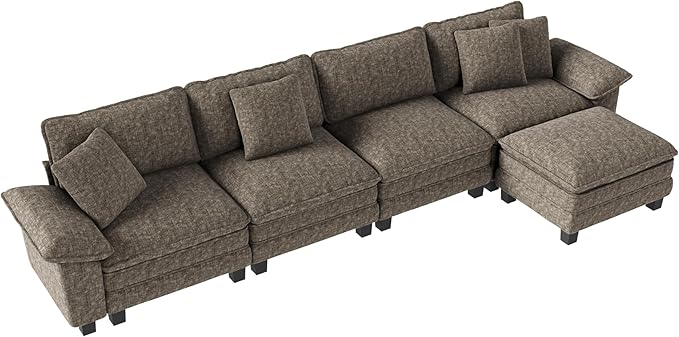 MIXPATIO 157-Inch L Shaped Sectional Sofa with Cloud Cushions, Deep Seat Modular Couch Set w/ 5 Seats & 1 Ottomans, Removable Arms, Plush Chenille Upholstery for Living Room, Apartment - Smoky Gray