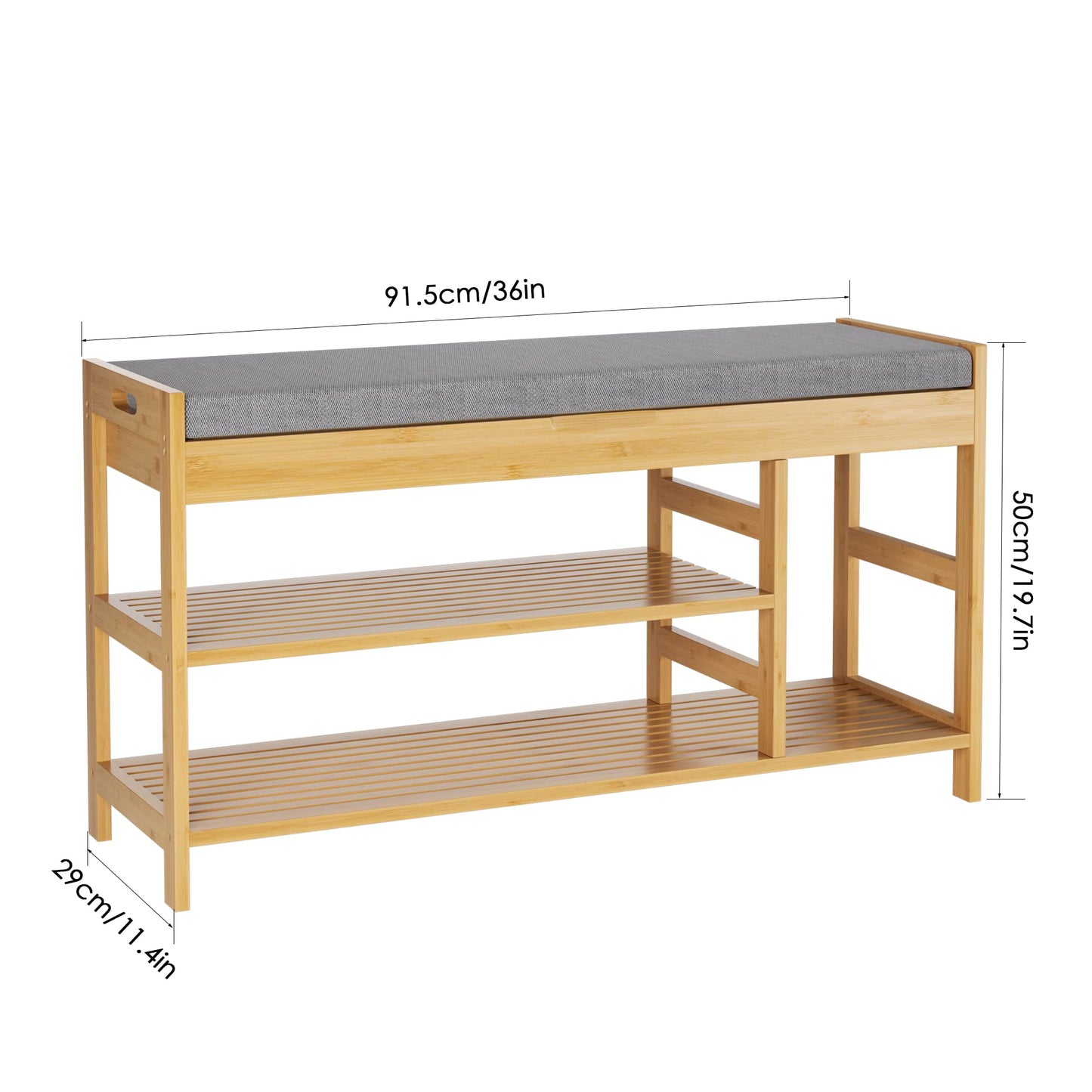 HIFIT Bamboo Shoe Bench Rack with Storage, Entryway Storage Bench with Padded Seat, Shoe Oiganizer Shelf for Entryway Mudroom Bathroom Hallway, Natural