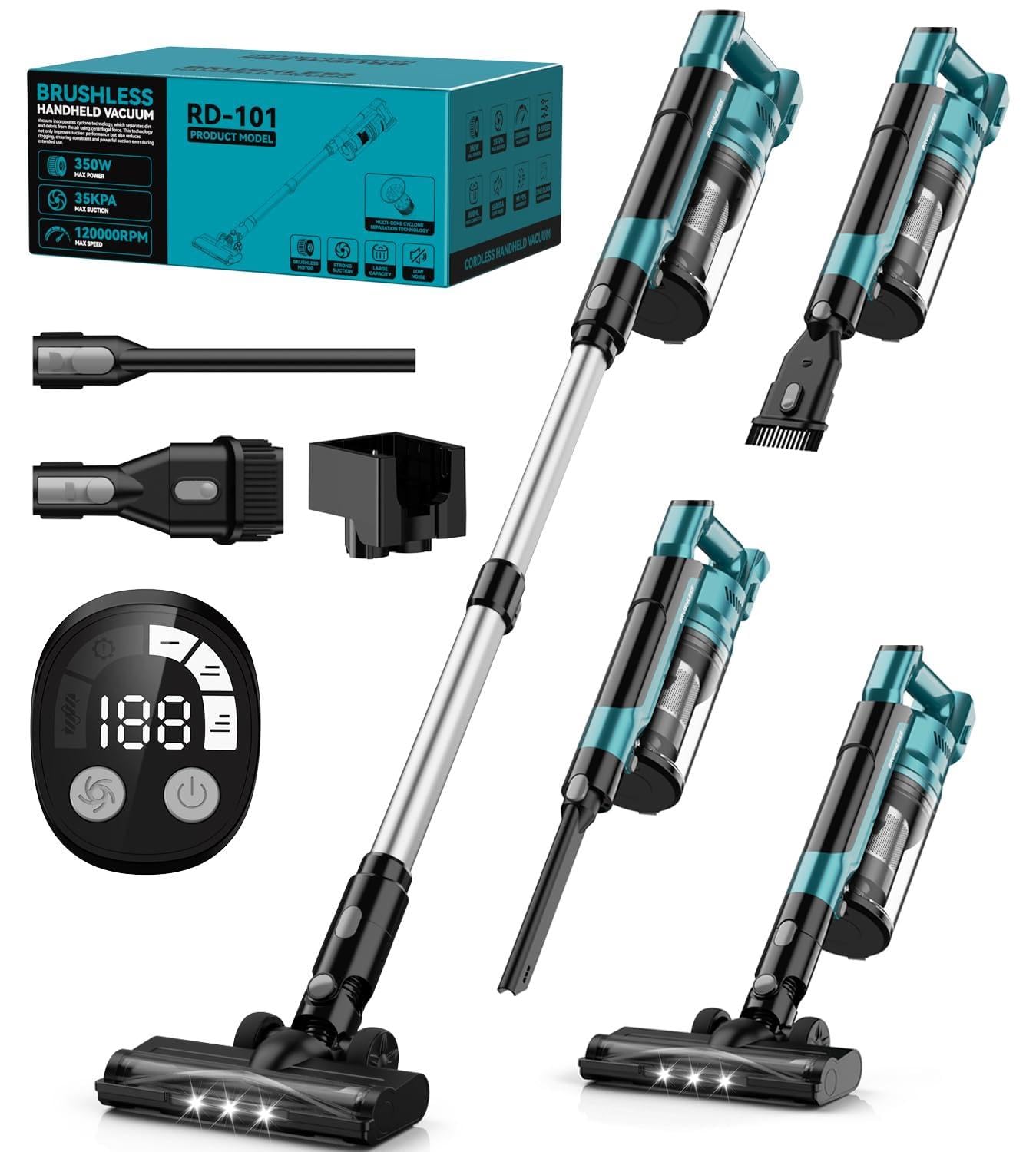 350W Cordless Vacuum Cleaner for Makita 18V Battery, 35kPa Brushless Lightweight Stick Vacuum with 3 Mode Suction, 6 in 1 Stick