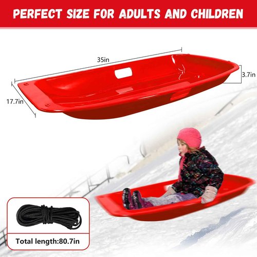 Snow Sled,Classical Plastics Snow Sled for Kid and Adult with Handles and Ropes 1-2 Rider for Winter Skiing Snowboard Outdoor Sledding Gift 35"(Red+Blue+Purple)