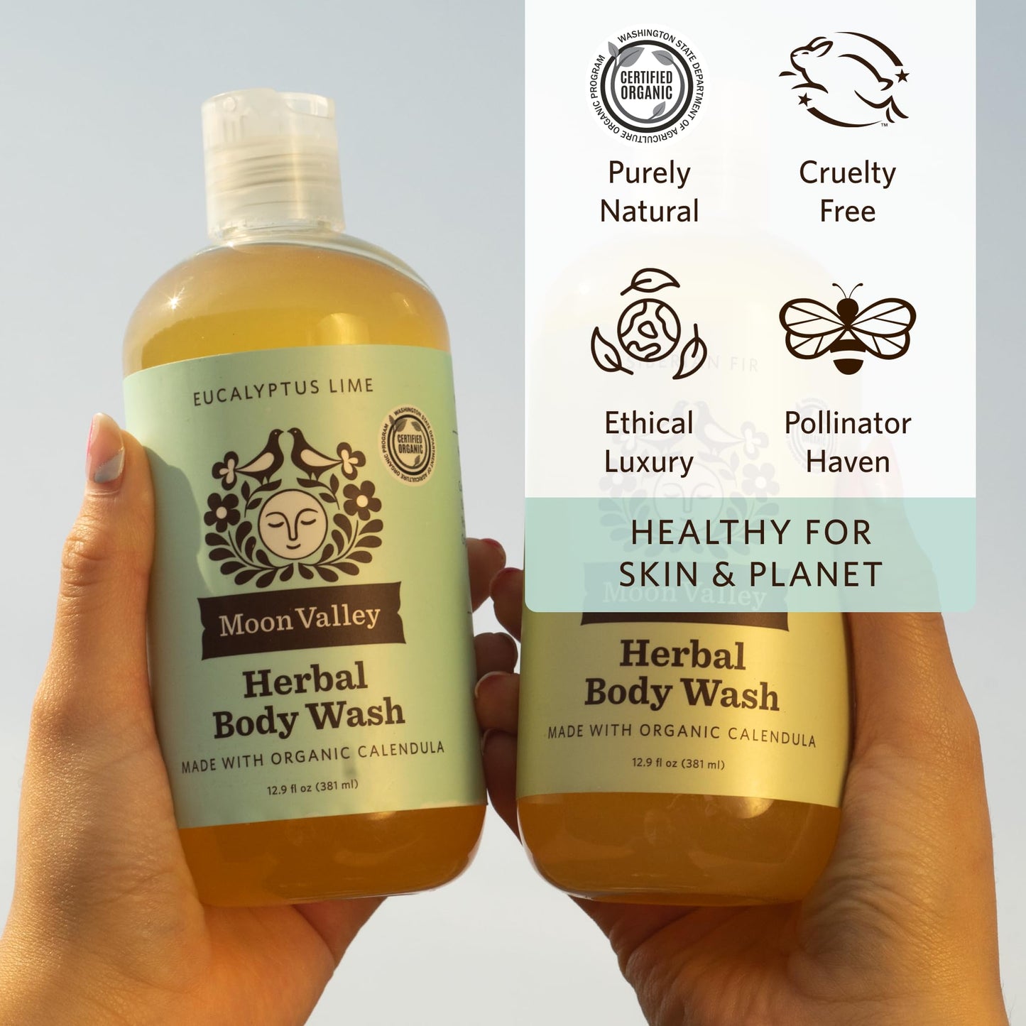 Herbal Body Wash, Eucalyptus Lime by Moon Valley, All Natural Ingredients, No Parabens, Vegan, Moisturizing Essential Oils, Two