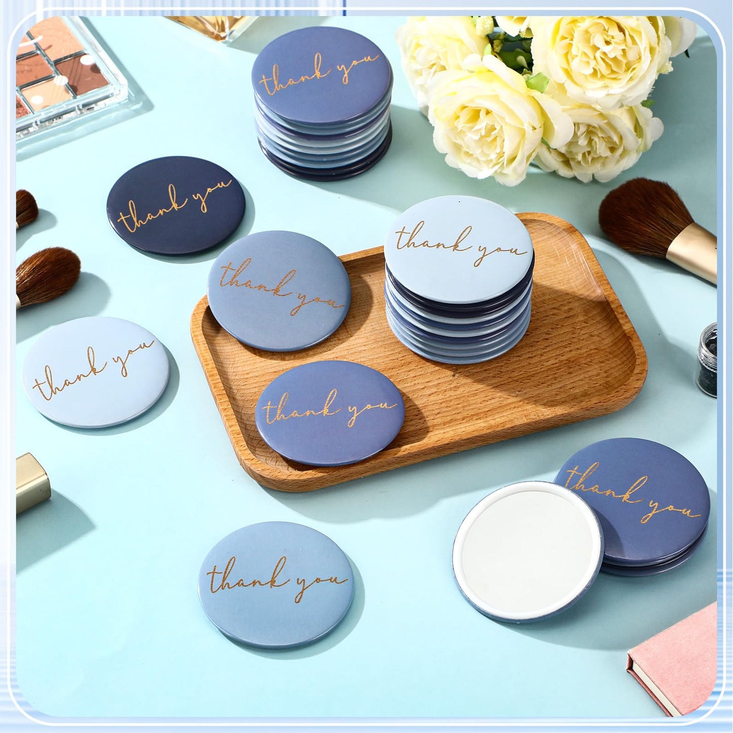 Tioncy 30 Pcs Thank You Compact Mirrors Bulk for Women Mini Purse Pocket Mirrors Back to School Gifts for Teacher Students Appre