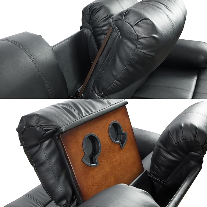 A Ainehome Living Room Furniture Set Leather Recliner Sofa Set Loveseat Chair Furniture Sofa Set for Living Room/Small Space/Rv/House/Office/Theater Seating (A-Black Leather, 3 Piece Set)