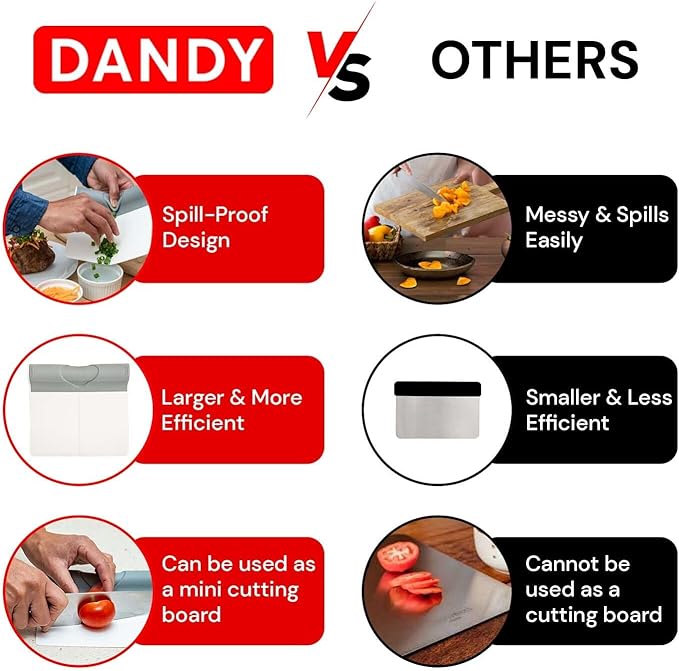 DANDY ScooperDuper - Multi-Purpose Folding Food Mover, Bench Scraper, Dough Scraper, Food Scraper Tool, User-Friendly Kitchen Gadget for Cutting Board and Chefโs Knife