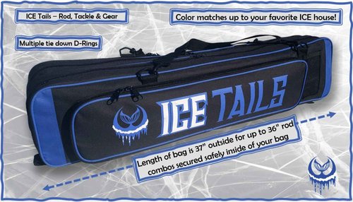 Mermaid Gear ICE Fishing Rod Tackle Bag - 36.5' X 8' X 6' Soft Sided Traveling Case, Water Proof Multi Use Storage for ICE Tungsten Jig Box, Tip Up Gloves (BLUE)