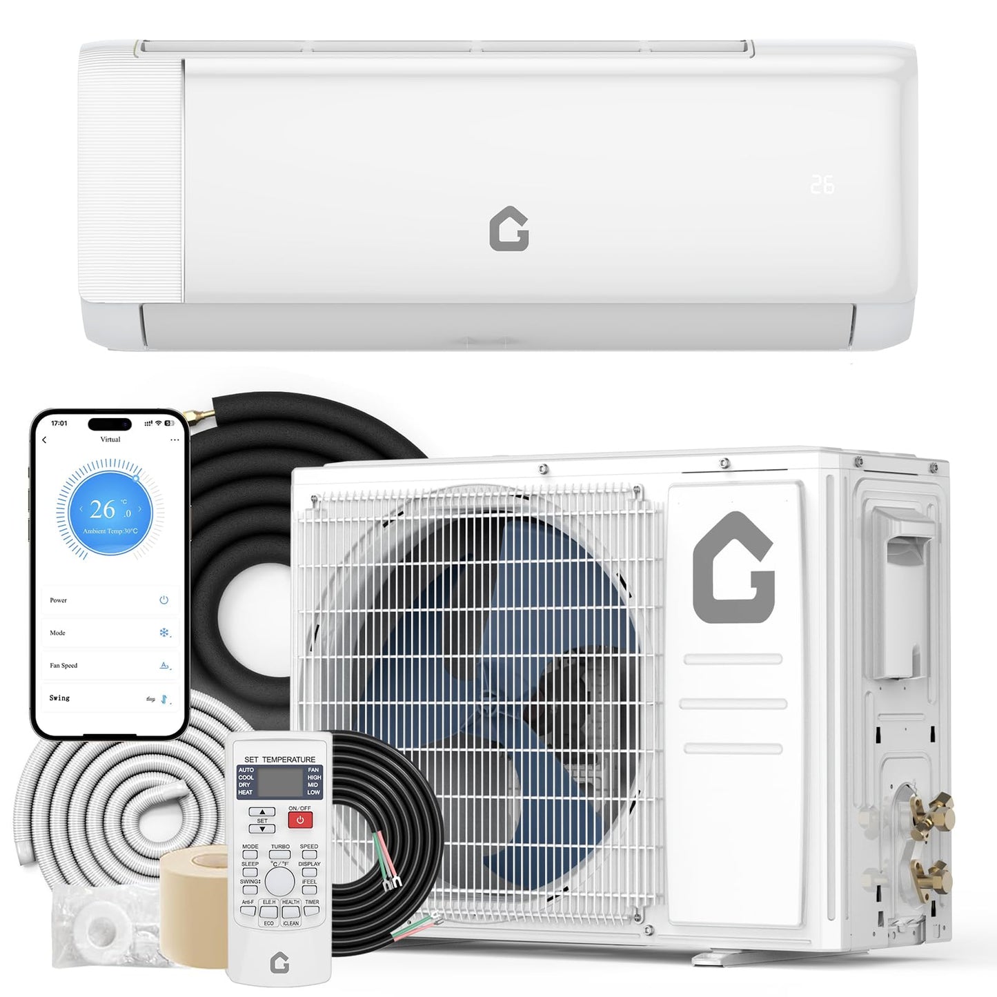18000 BTU Mini Split Air Conditioner, 19 SEER2 208-230V Split Unit Ac and Heat Cool Up to 1250 Sq.Ft, Ductless Air Conditioner w