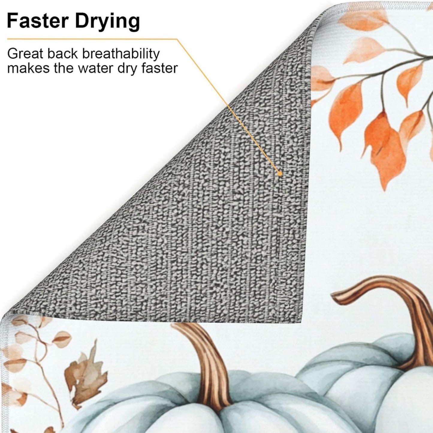 Dish Drying Mat Pumpkin Fall Leaf Thanksgiving for Kitchen Counter Absorbent 16x18 Inch Microfiber Dishes Plate Glass Dry Draining Pad Reversible Washable