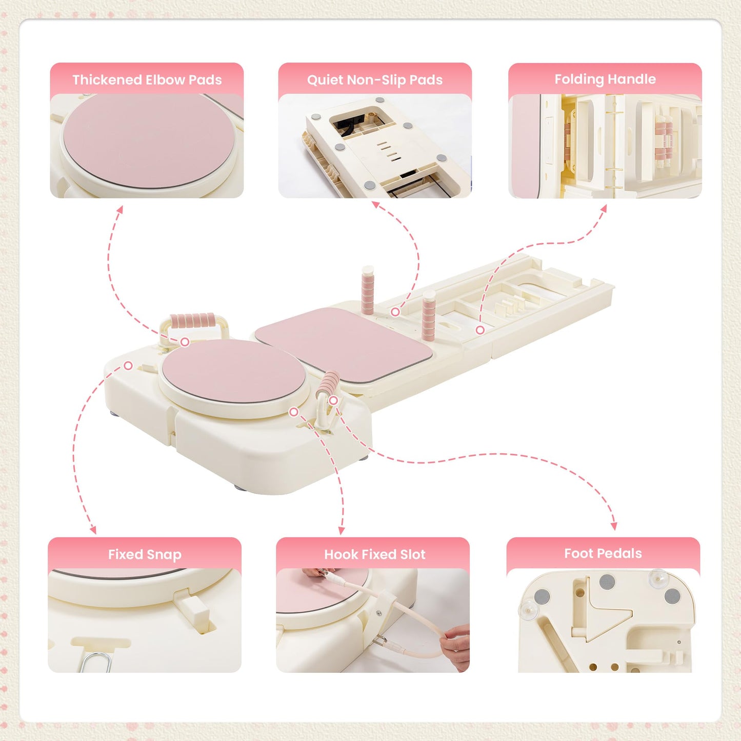COSIEST 2026 Upgraded Pilates Board w Storage Box, 60" Extended Home Pilates Reformer, Multifunctional Core Fitness Equipment Set, Foldable Pilates Board for Abs Glutes Legs Full Body Toning, Pink