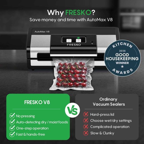 Fully Automatic Vacuum Sealer, 95Kpa Powerful Food Vacuum Sealer Machine, Auto Dry-Wet Detection | Bag Cutter | 2 Rolls Bags | Effortless Operation, Silver - Black