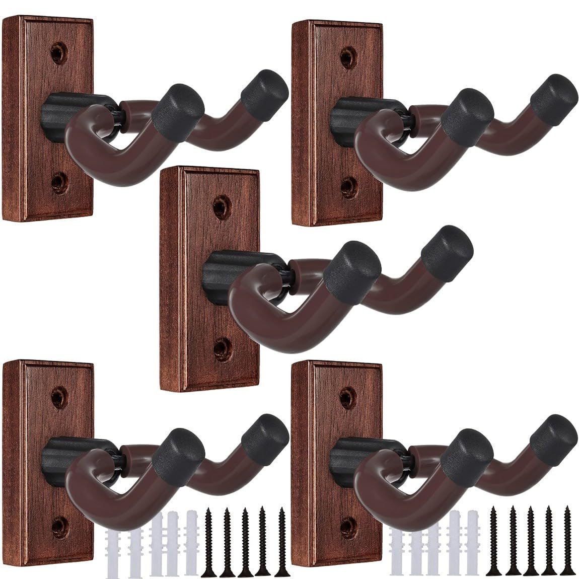 Sound harbor Wooden Guitar Wall Hanger - Pack of 5 Guitar Wall Mount for Safe Storage and Display Sturdy Wall Hanger for Guitars