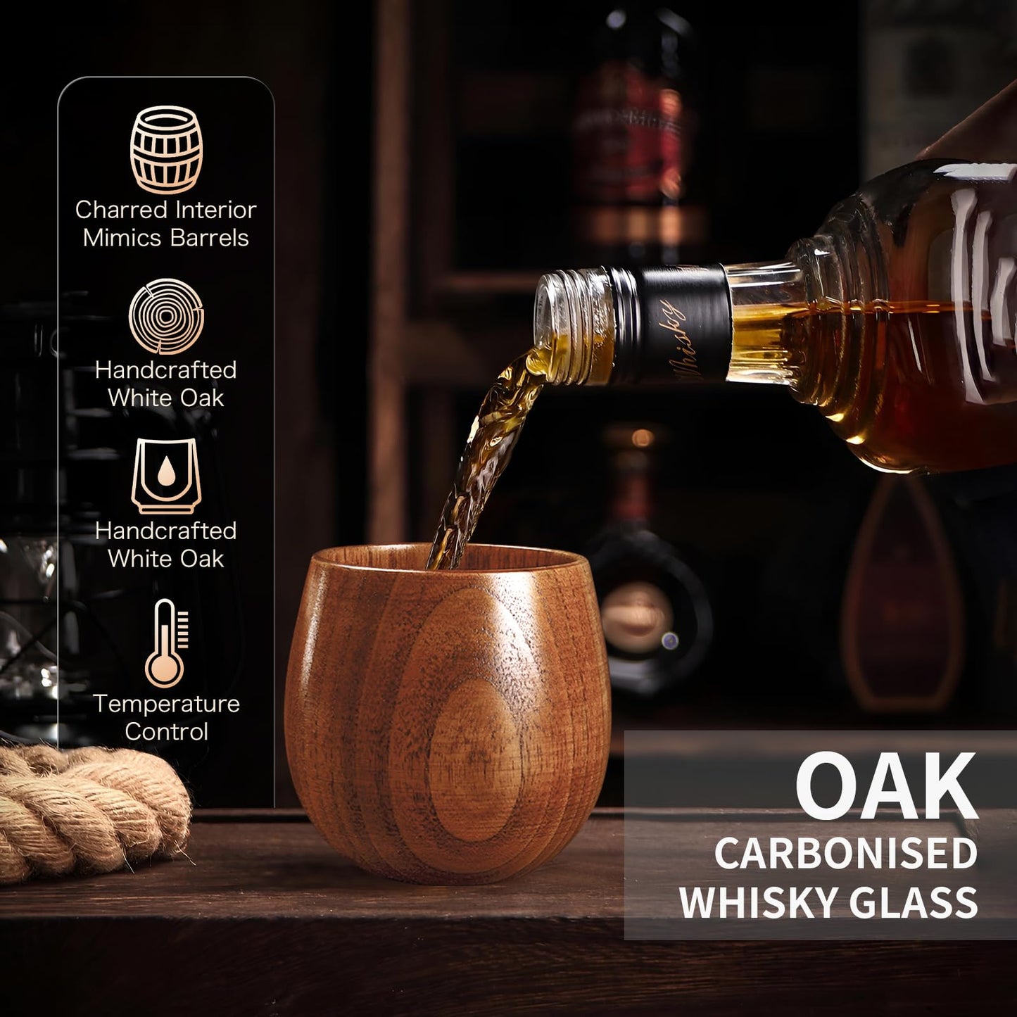 Wooden Whiskey Glass Gifts For Men - Charred Wood Bourbon Whiskey Glasses, Perfect for Men Who Have Everything, Gift for Dad or Boyfriend on Father's Day, Birthday, Christmas, Thanksgiving (2 Pack)