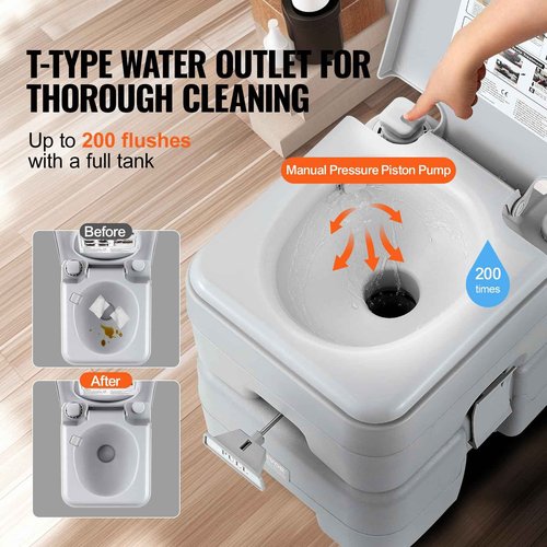 VEVOR Portable Toilet for Camping, RV Toilet with Carry Bag, 5.3 Gal Waste Tank & 3.2 Gal Flush Tank, Push-Button Pressurized Flush Commode, Leak-proof and Odourless Travel Toilet for Camping Car
