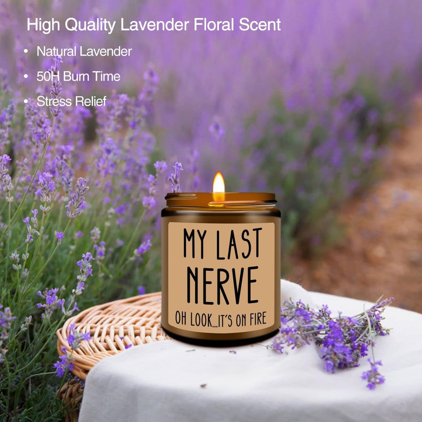 Homsolver Birthday Gifts for Women, Funny Friendship Gift for Best Friend - My Last Nerve Lavender Candle - Unique Birthday Gifts for Women, Her, Mom, BFF, Sister