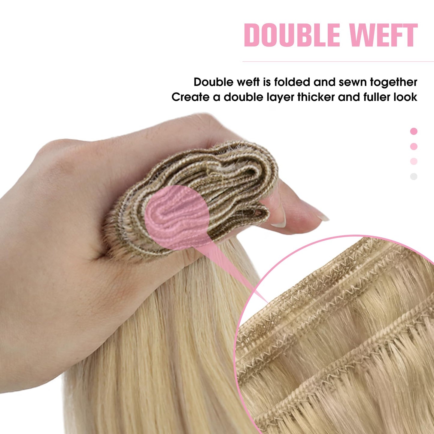 YoungSee 100G 14Inch Sew in Hair Extensions Real Human Hair, Blonde Highlight Weft Hair Extensions, Warm Ash Blonde Highlights B