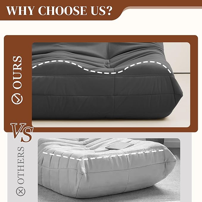 Bean Bag Chair, Large Fireside Chair Bean Bag Sofa for Adults, 3 Seater Bean Bag Chairs for Teens with High-Resilience Foam, Memory Foam Bean Bag for Living Room, Bedroom, Office (Suede, Dark Gray)