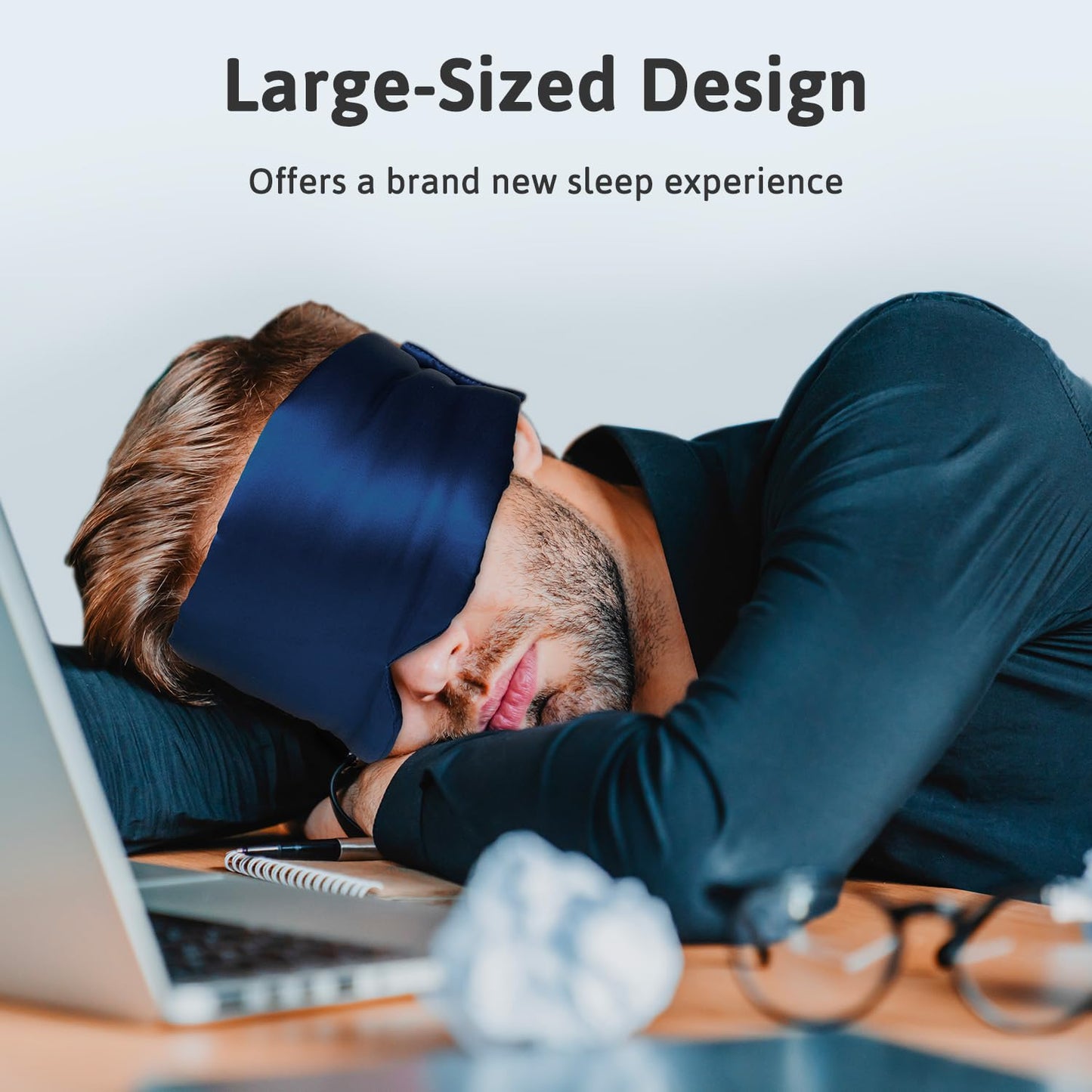 ATreebag Silk Sleep Mask for Women Men Satin, ATreebag Eye Sleeping Mask & Blindfold with Adjustable Strap, Large Size, 1 PC Navy Blue