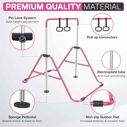 Crystal Stone Steel Gymnastics Bar Sturdy Material Foldable & Expandable for Girls & Kids Adjustable Height Knob at Home Folding,Outdoor,Horizontal Bar with Rings