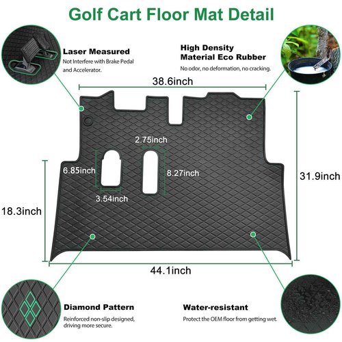 LEAPGOMAX EZGO RXV Floor Mat, Full Coverage Golf Cart Floor Liner Mat Replacement for EZGO RXV (2008-2022) & 2Five (2009+) Non-Slip&Easy to Clean-Black Trim