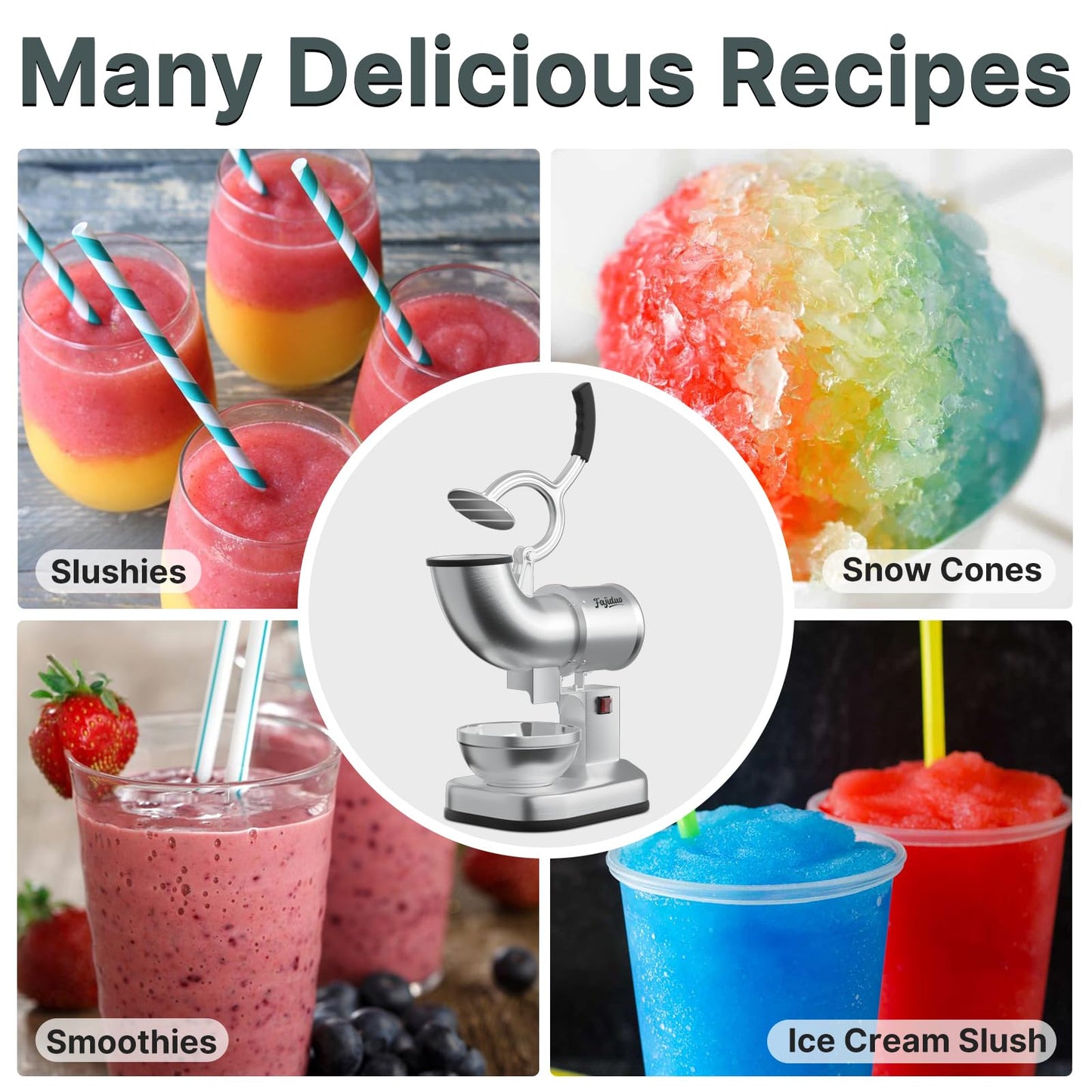 Fajiduo Electric Ice Shaver, Stainless Steel Dual Blade Ice Crusher 440LBS/H, Commercial Shaved Ice Machine, Snow Cone Machine for Home, Commercial, Restaurants, Bars, Party