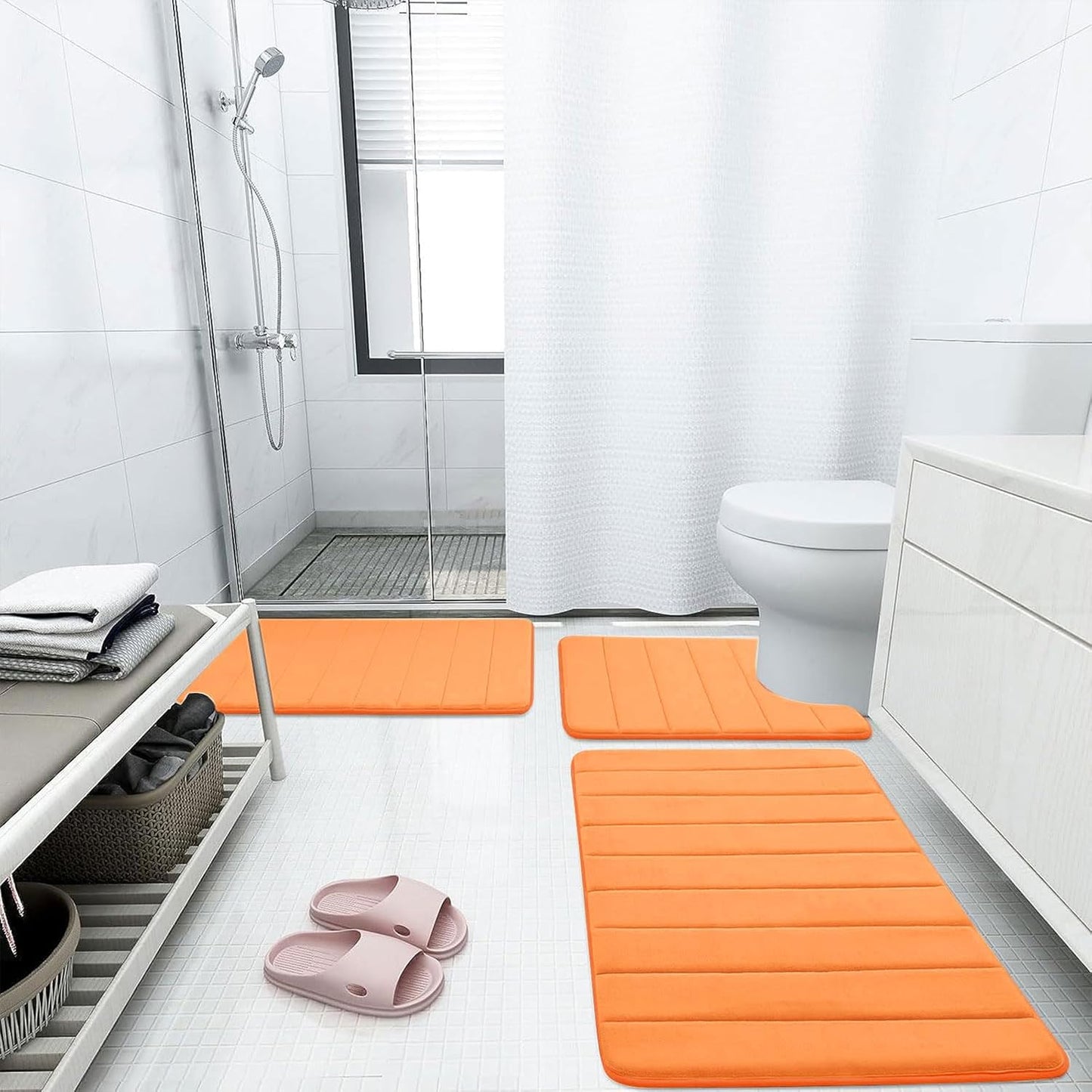 Buganda Memory Foam Bath Mat, 60" x 24", Ultra Soft and Non-Slip Bathroom Rugs, Water Absorbent and Machine Washable Bath Rug Runner for Bathroom, Shower, and Tub, Orange