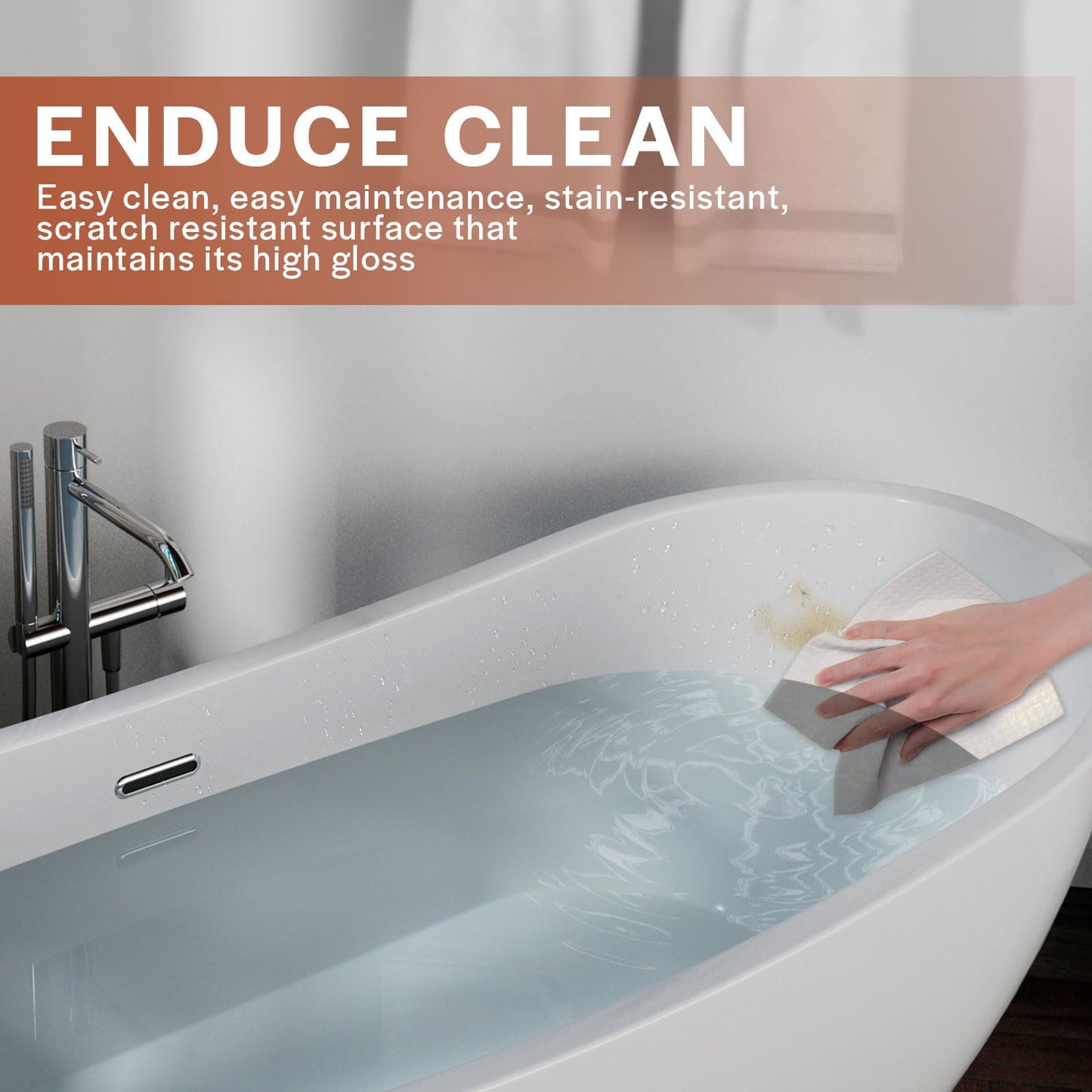 Empava 69" Freestanding Tub, Acrylic Contemporary Soaking White Tub with Drain and Overflow