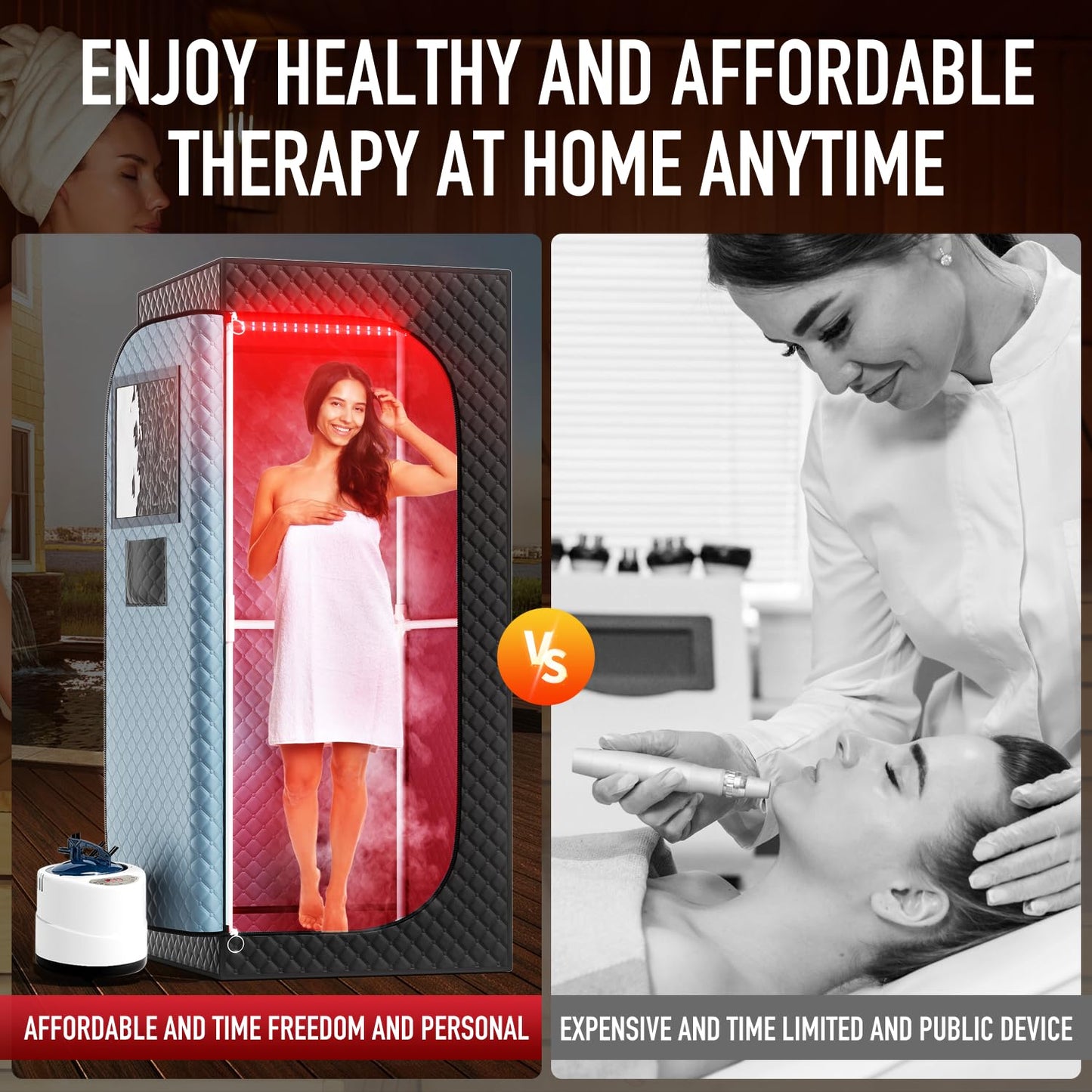 ISIDO Upgraded Infrared Steam Sauna with 660nm Red Light Therapy & 850nm Infrared Light Panel, 3L 1300W Steamer, Folding Chair, XXL Portable Sauna Personal Sauna Box Sauna Tent Home Sauna