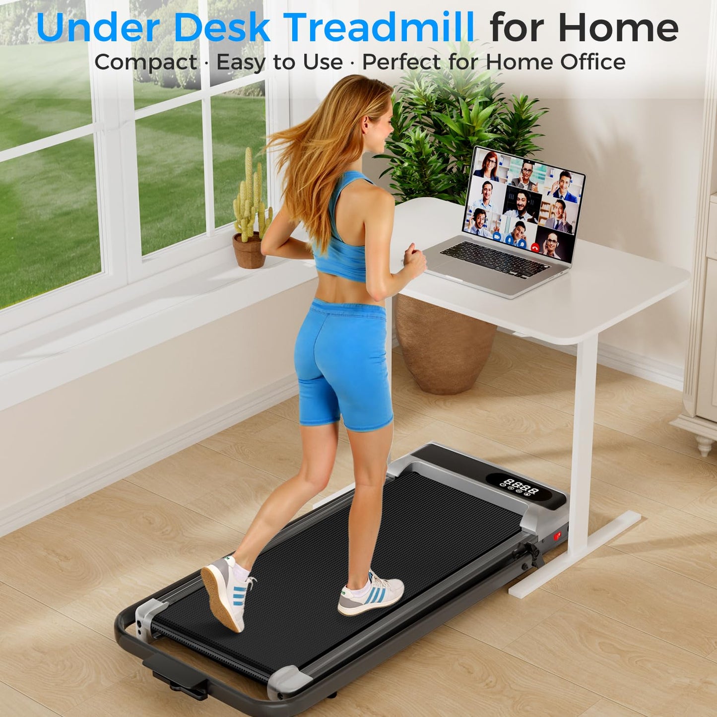 Walking Pad Treadmill with 8% Incline for Home Office,3.0HP Low Noise Portable Folding Under Desk Treadmill with Remote Control,Jogging Running Machine,350 Lbs Capacity,LED Display,Handle Bar