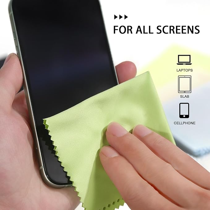 12 Pack Microfiber Cleaning Cloths - Premium Eyeglasses Cleaning Cloth for Lenses, Glasses, Cameras, Cell Phones, TV Screens, Laptops and More - 6" X 7"