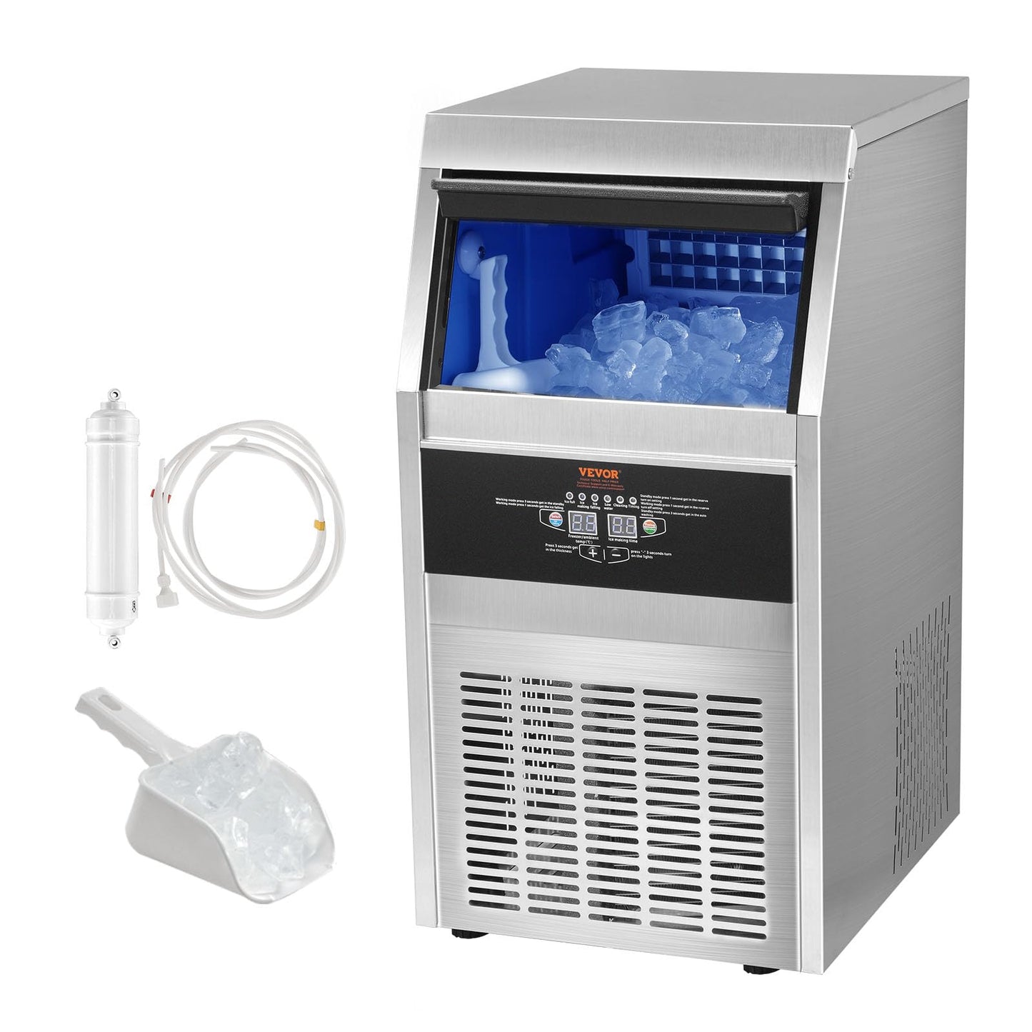 VEVOR Commercial Ice Maker Machine, 90LBS/24H Ice Machine with 22lbs Storage Capacity, 40 Ice Cubes Ready in 12-15 Minutes, Ice Maker Machine for Bar Home Office Restaurant