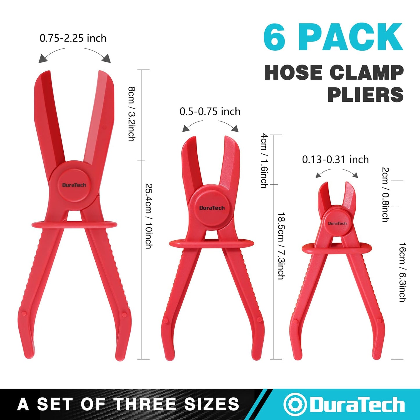 DURATECH 6-Piece Hose Clamp Set, Pinch Clamp Pliers for Flexible Hoses, Fuel, Gas, Brake & Radiator Lines