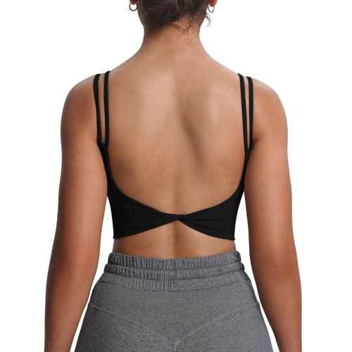Aoxjox Women's Workout Sports Bras Fitness Yoga Crop Tank Twist Back Cami (Black 3 Pieces Pack, Small)