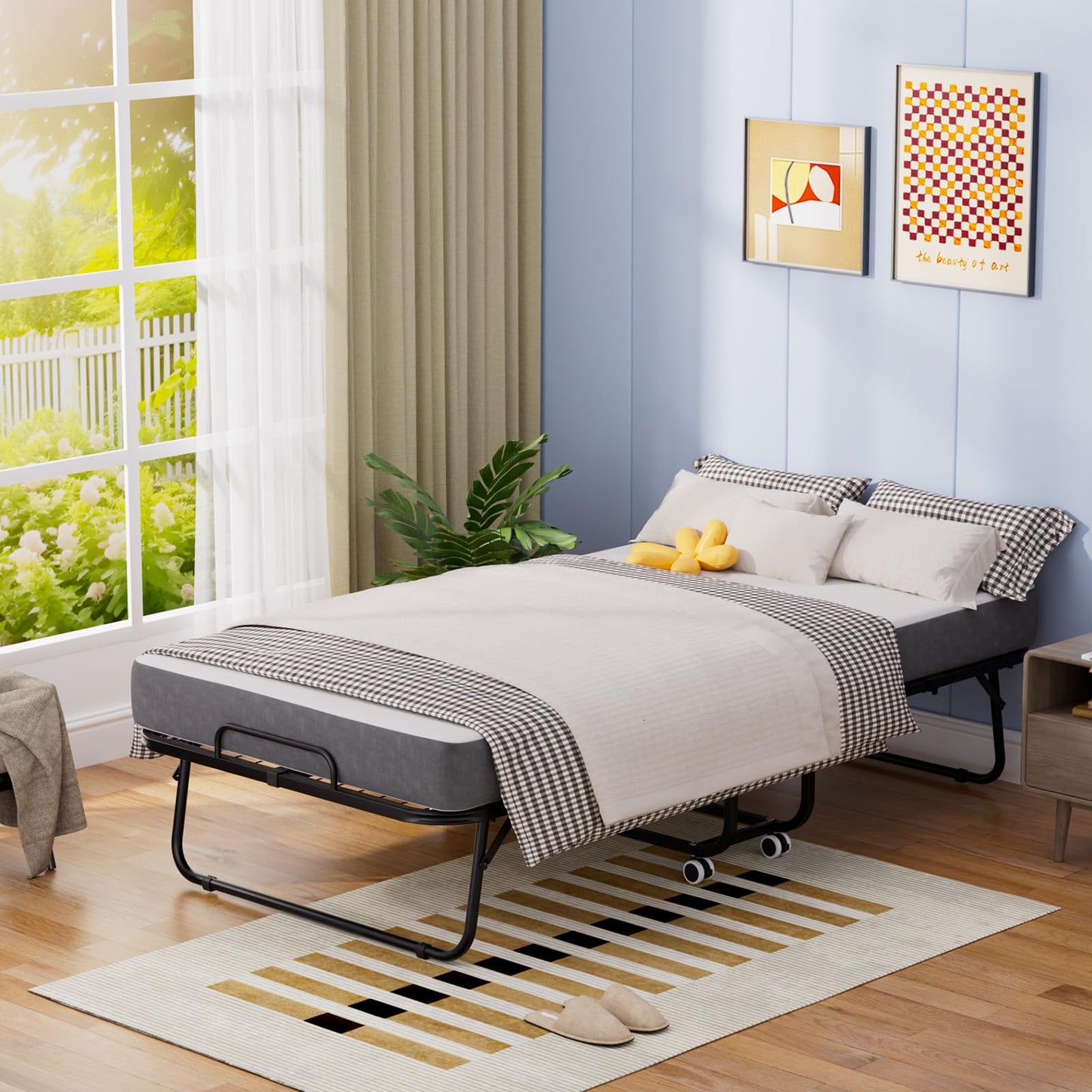 Pelnuies Nuvatheon Folding Bed with Mattress for Adults, Foldable Bed Frame, Portable Rollaway Bed with 5-inch Memory Foam Mattress & Sturdy Metal Frame, Space-Saving Easy Storage,75"x 31"