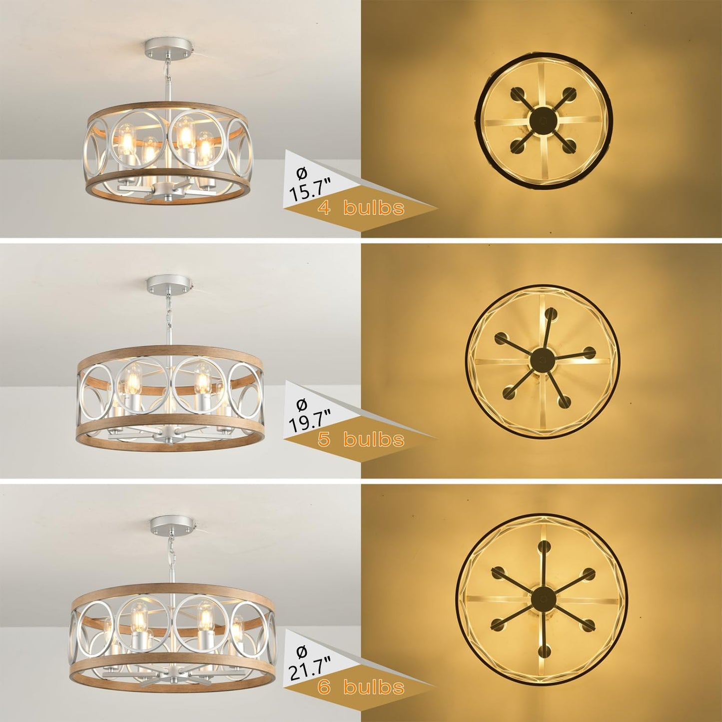 Guang Shuo Light Fixture Ceiling Mount,4-Light Farmhouse Metal Semi Flush Mount Ceiling Light Fixture 15.7" (Silver),Rustic Chandeliers for Living Room Bedroom Dining Room Entryway Hallway Kitchen