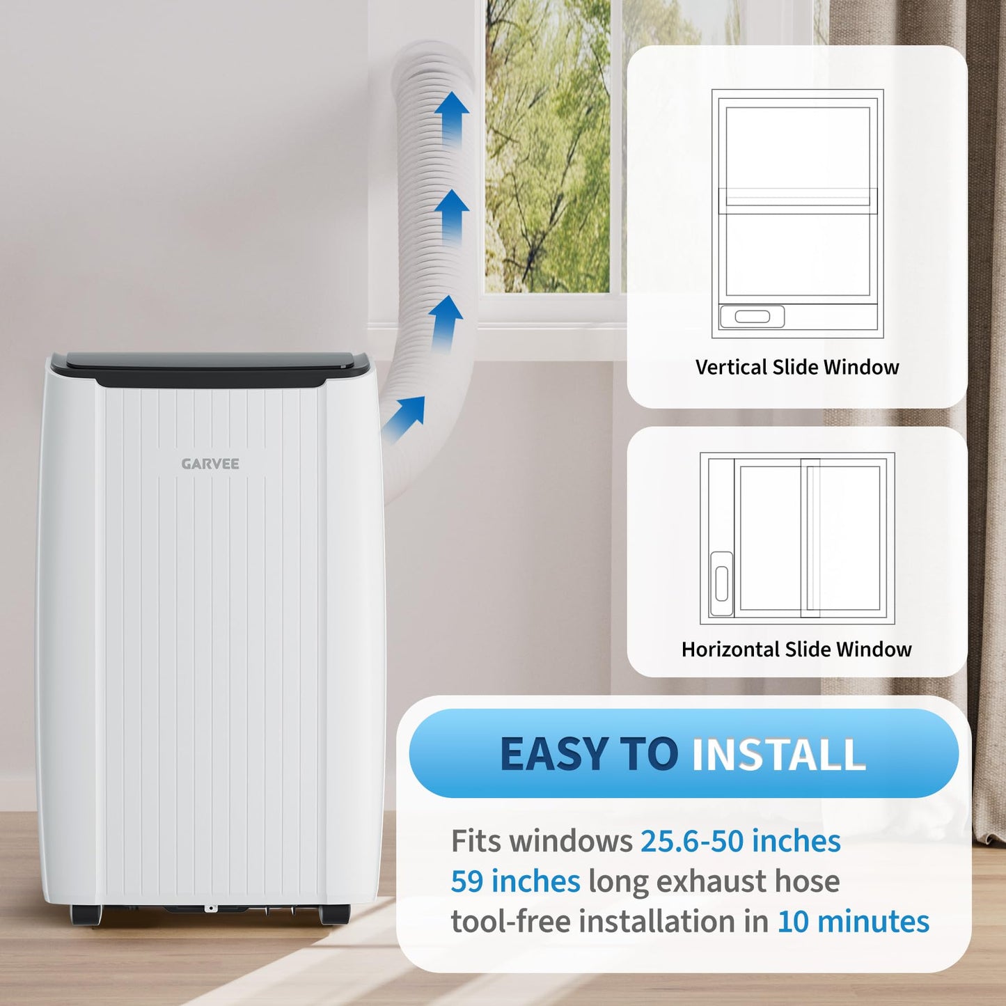 Garvee 12000 BTU Portable Air Conditioner, Portable AC Unit with Dehumidifier, Fan and Remote Control, Energy Efficient Indoor AC Conditioner for Rooms Up to 550 Sq. ft., White
