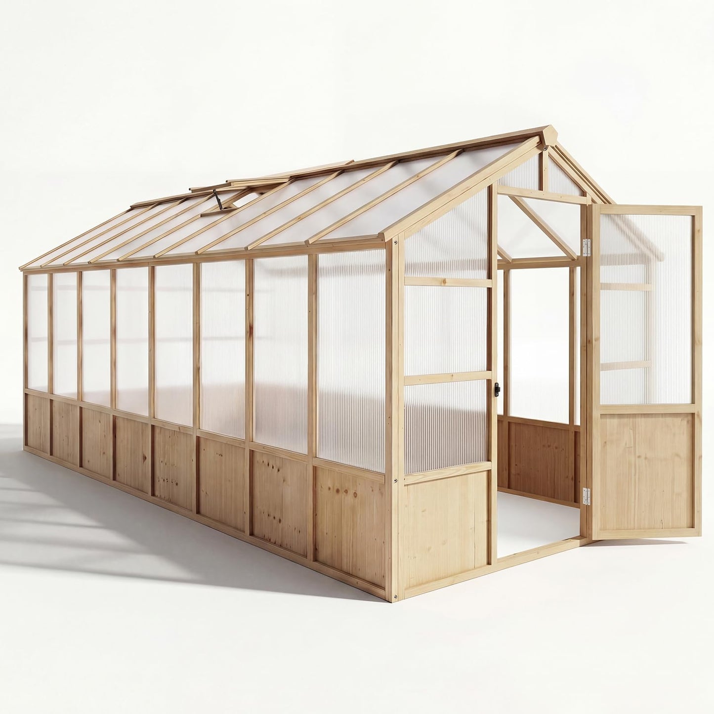8x16FT Wooden Greenhouse for Outdoor, Walk-in Large Wood Frame Green House Greenhouse Kit with Ventilated Window Lockable Door and Polycarbonate Panels for Garden Backyard Patio Lawn Plant