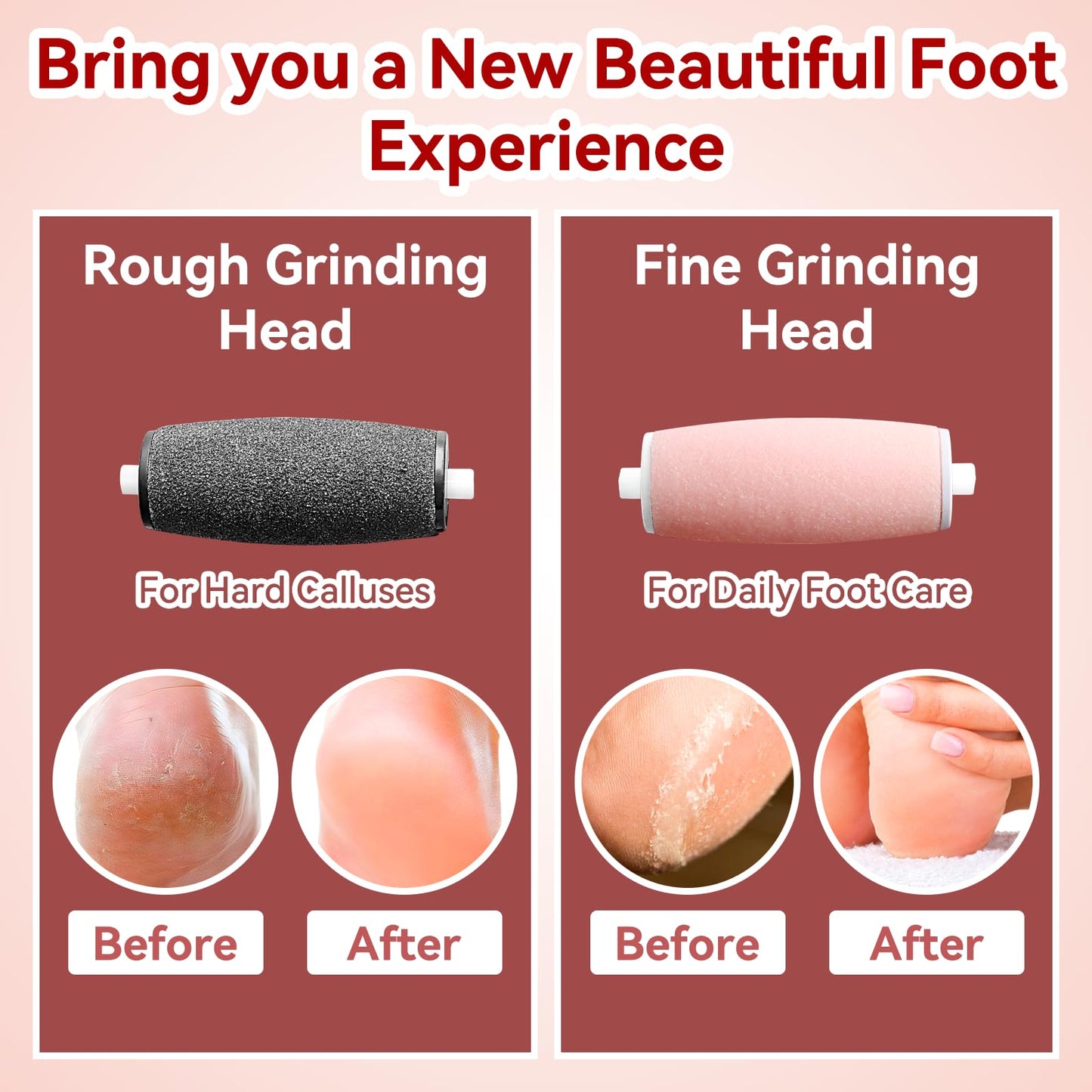 Electric Callus Removers for Feet, Foot Callus Remover Pedicure Tools for Dry, Calluses, Dead, Cracked, Hard Skin (Red)
