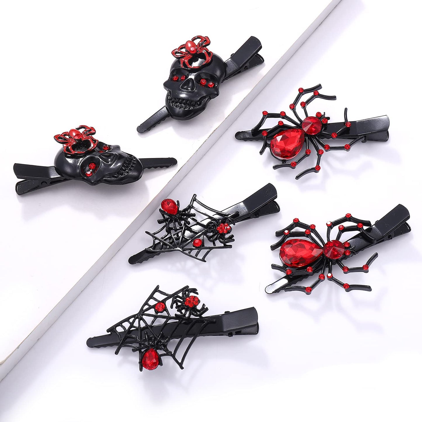 PHALIN Halloween Hair Clips Gothic Large Spider Web Skull Hair Clip for Women Spooky Alligator Duckbill Hair Pins Barrettes Hall
