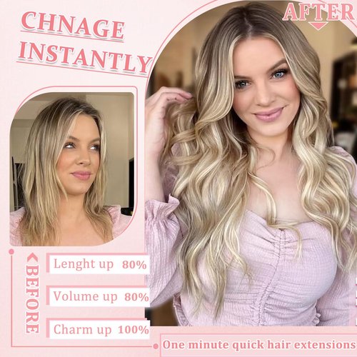 Clip in Hair Extensions Real Human Hair Clip in Extensions for Women Seamless Balayage Light Blonde to Golden Blonde Straight Remy 100% Human Clips ins Extension 8pcs Double Weft 20 inch 3.7oz/105g