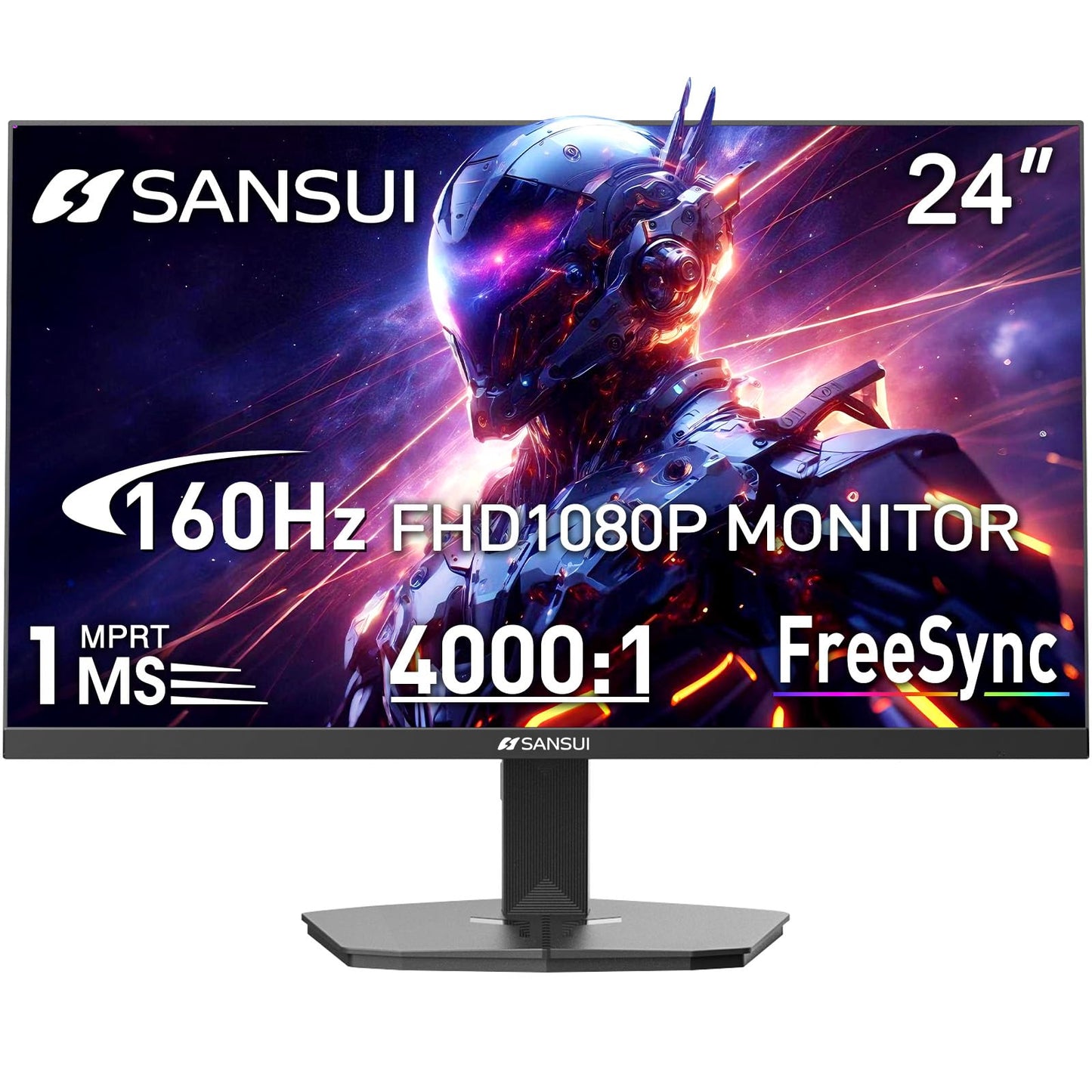 SANSUI 24 Inch Gaming Monitor 160Hz FHD 1080P Computer Monitor, FreeSync 1ms 4000:1 Contrast, HDMI DP Ports VESA Support Eye Car
