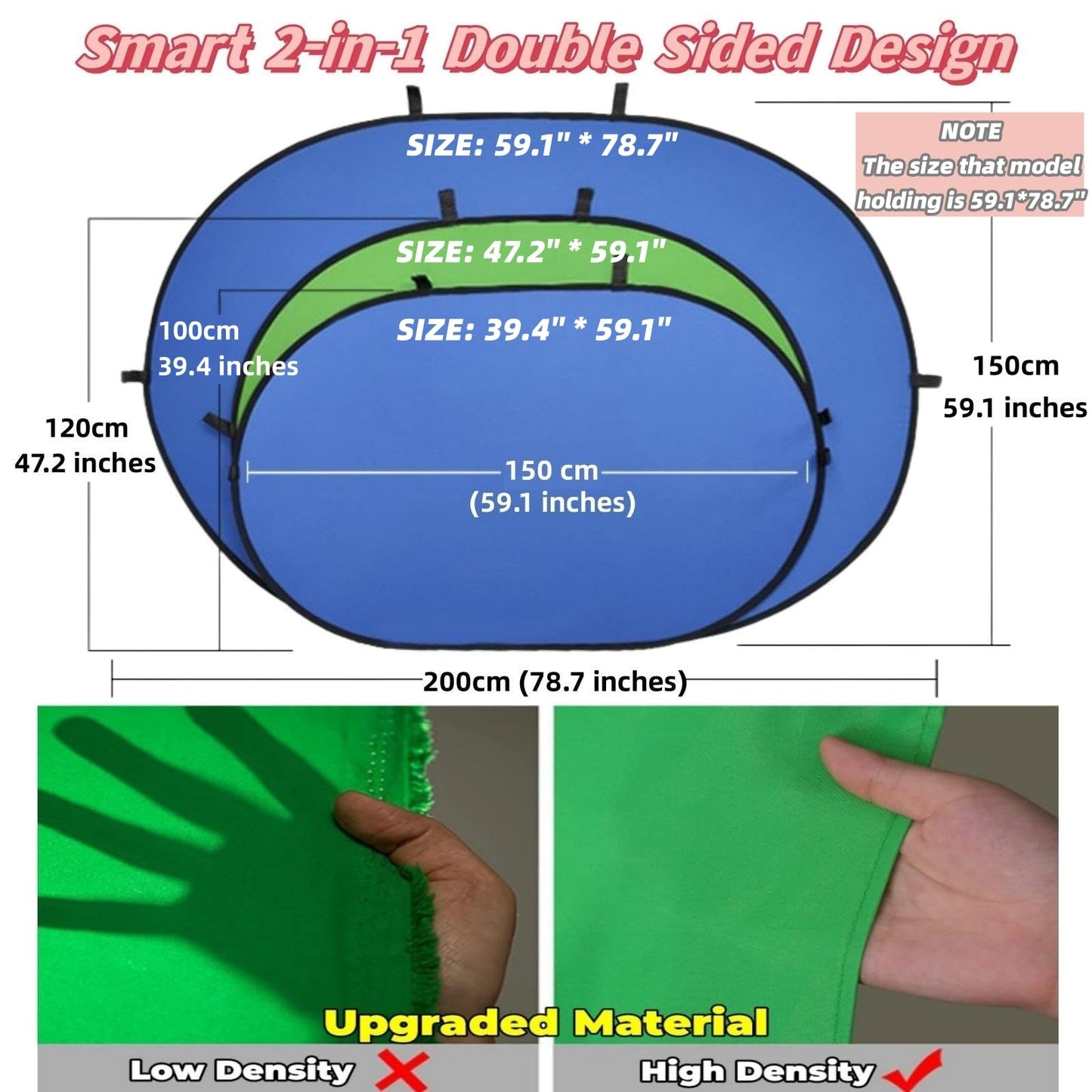 Blue Green Screen Backdrop Double Sided Collapsible Greenscreen Backdrop with Carrying Bag,Portable Pop Up Green Screen Background for Streaming Webcam 39.4 * 59.1"