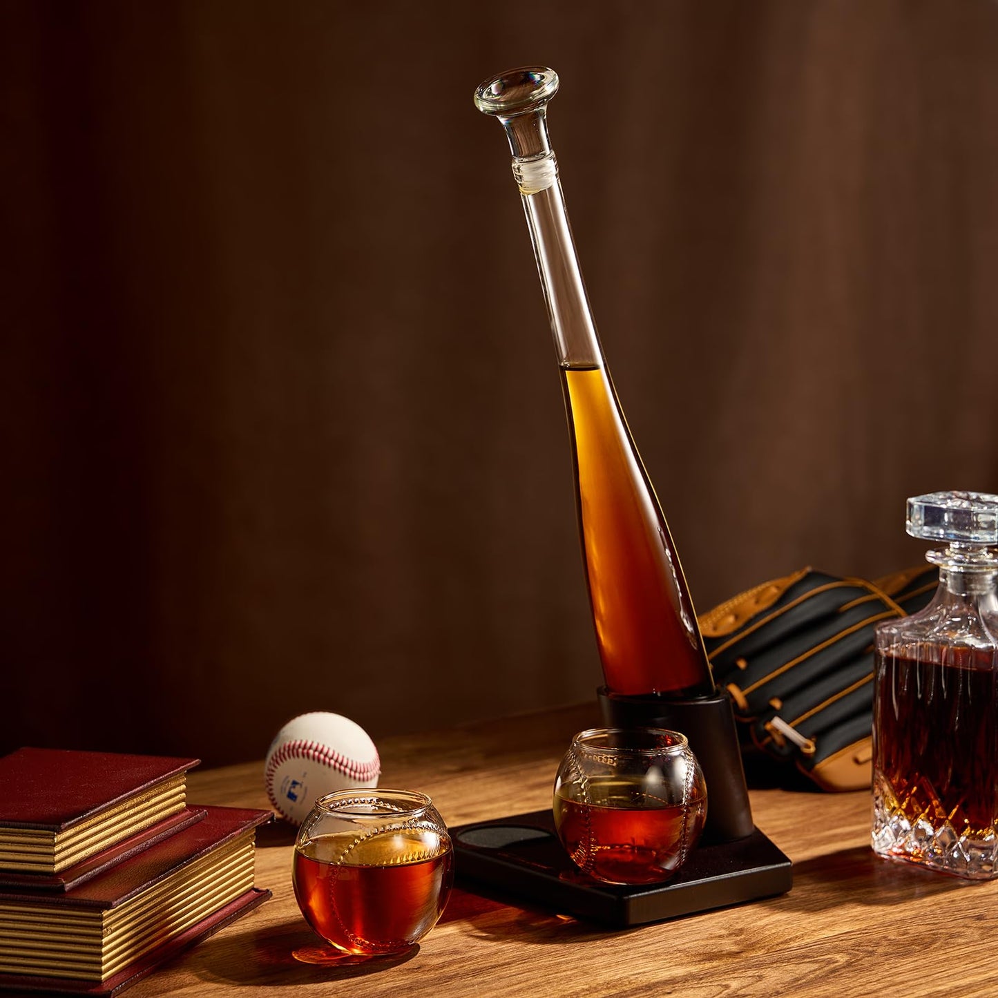 Baseball Themed Whiskey Decanter Set - 20Oz Bat Shaped Decanter with 2 11OZ Glasses, Birthday Gift for Men, Brothers, Boyfriends, Coaches – Ideal for Liquor, Tequila and Bourbon with Giftable Box