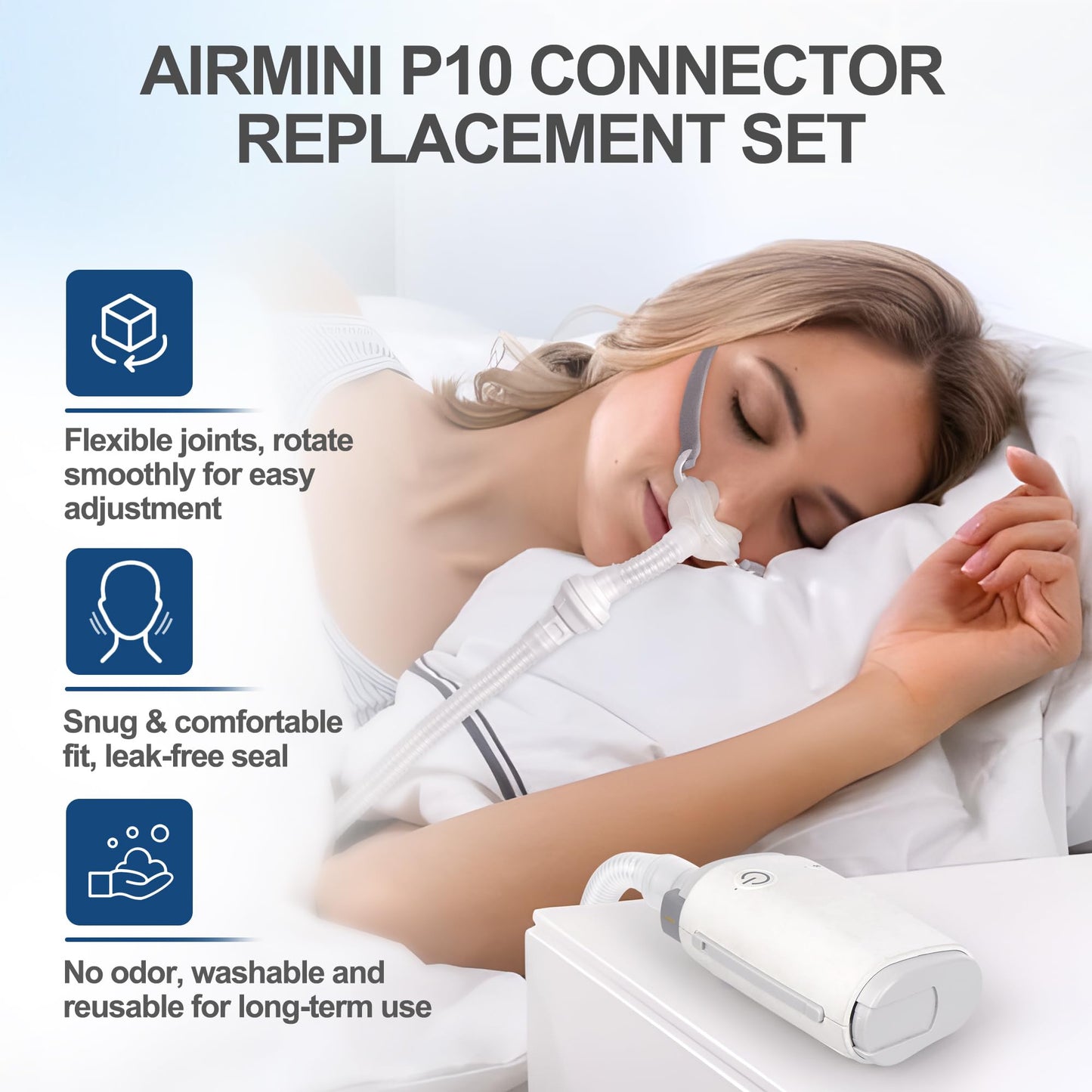 Replacement Connector Set for P10 to Airmini, Includes Frame and Longer Connector Tubing, Compatible with P10 Nasal Cushion & Strap(NOT Included), Secure Fit CPAP Supplies by MEDICOLOR
