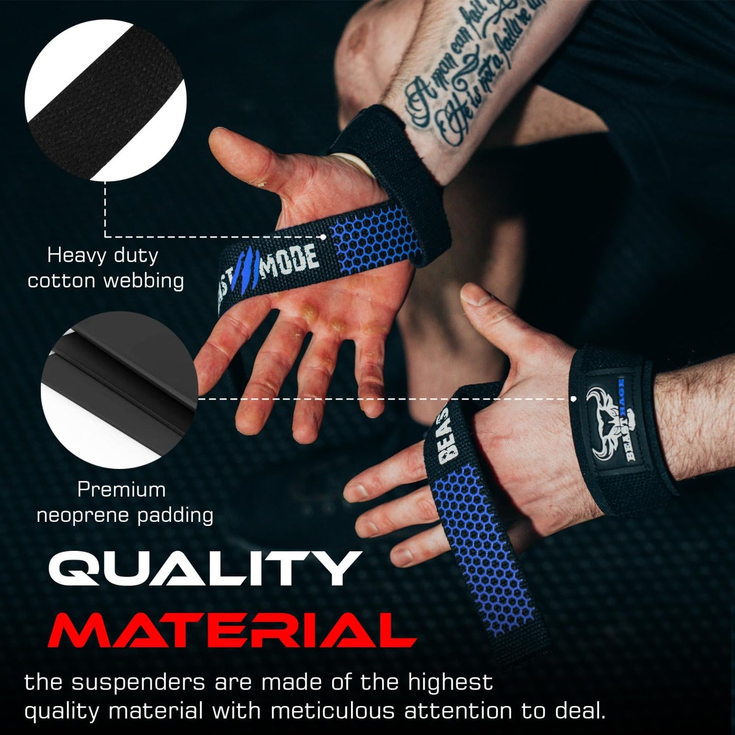 BEAST RAGE Lifting Wrist Straps for Weightlifting, Straps Gym Grip Power Workouts Lifting Straps Padded Cotton Men Women Wrap Lift, Deadlift Bodybuilding Weight Lifting Exercise Straps (Black/blue)