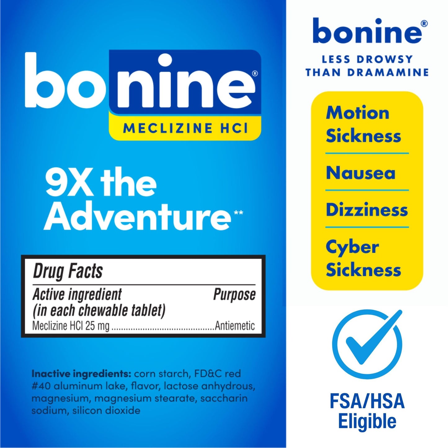 Bonine Non-Drowsy Motion Sickness Relief - 32 Chewable Tablets with Meclizine HCL 25mg - Non Drowsy Medicine for Nausea or Motion Sickness - Cruise Essentials - Raspberry Flavor (Pack of 2)