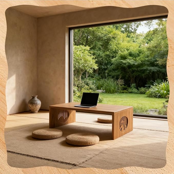 GSYUWIH Folding Coffee Table, Japanese Folding FloorTable, Foldable Bamboo Floor Coffee Table, Portable Coffee Tables with No Assembly Required, Suitable for Tea Rooms, Restaurants, and Living Rooms
