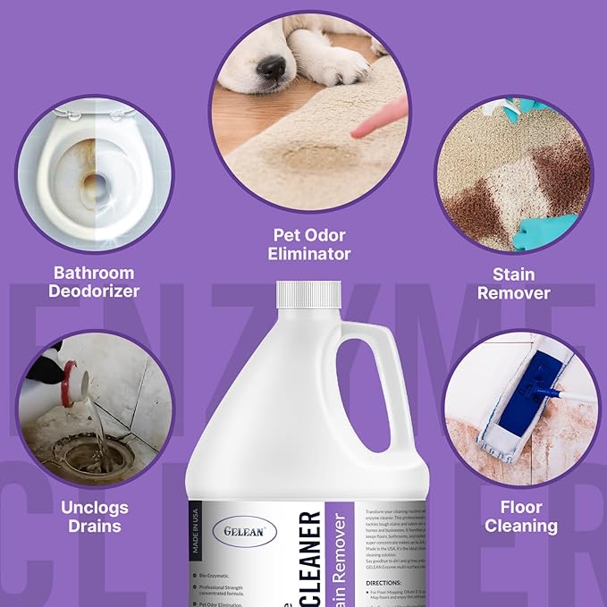 Multi-Purpose Probiotic Enzyme Cleaner, Made in USA - Stain and Odor Remover - Concentrated - Professional & Home Strength Drains, Floors, Bathrooms, Toilets Trash Can,