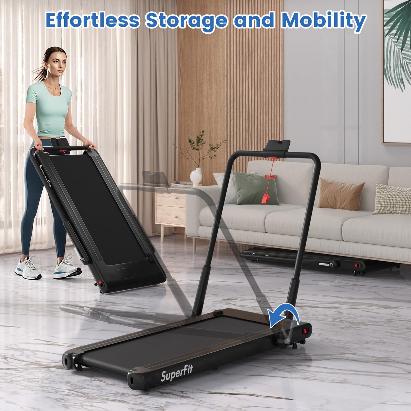 Goplus 2 in 1 Folding Treadmill, 340 LBS Capacity Walking Pad with Handle Bar, Under Desk Treadmill with Apps, Remote Control, LED Display, Foldable Portable Treadmills for Home Small, Office (Black)