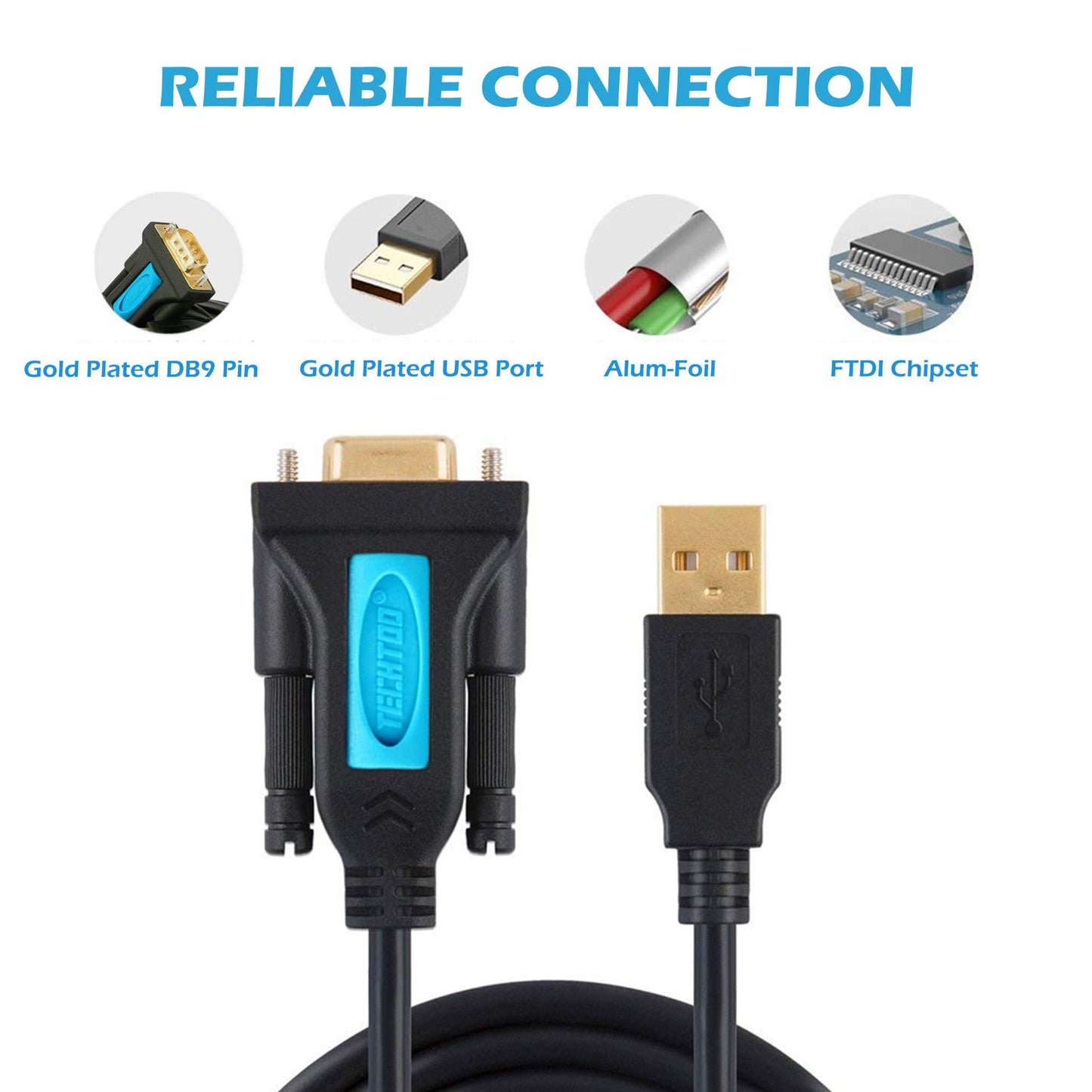 Techtoo 4 Port Professional Ftdi Chip Usb To Serial Rs232 Db9 Adapter Converter Serial Cable 9-Pin Male To Male With Thumbscrews